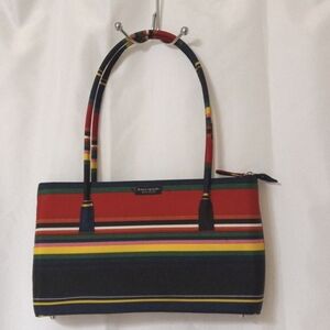 KATE SPADE Bag Striped Purse 2-Strap Silver Feet Zip Closure Lined